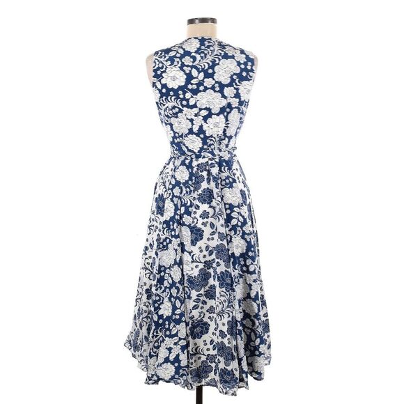 Boden 100% Silk Allyson Blue Floral Cottagecore Sleeveless Wrap Midi Dress 12R - Picture 4 of 8